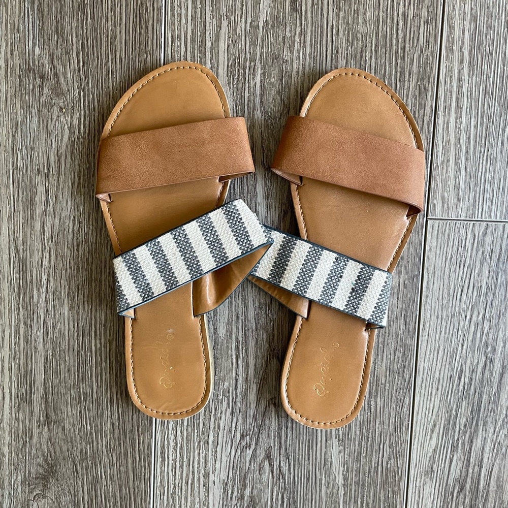 Brown and Gray Striped Women's Sandals